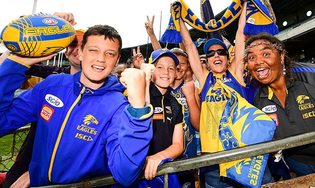 AFL 2018 Training - West Coast Eagles 240918 PERTH, AUSTRALIA - SEPTEMBER 24: Eagles fans show their support during the West Coast Eagles open Grand Final training session at Subiaco Oval on September 24, 2018 in Melbourne, Australia. (Photo by Daniel Carson/AFL Media)